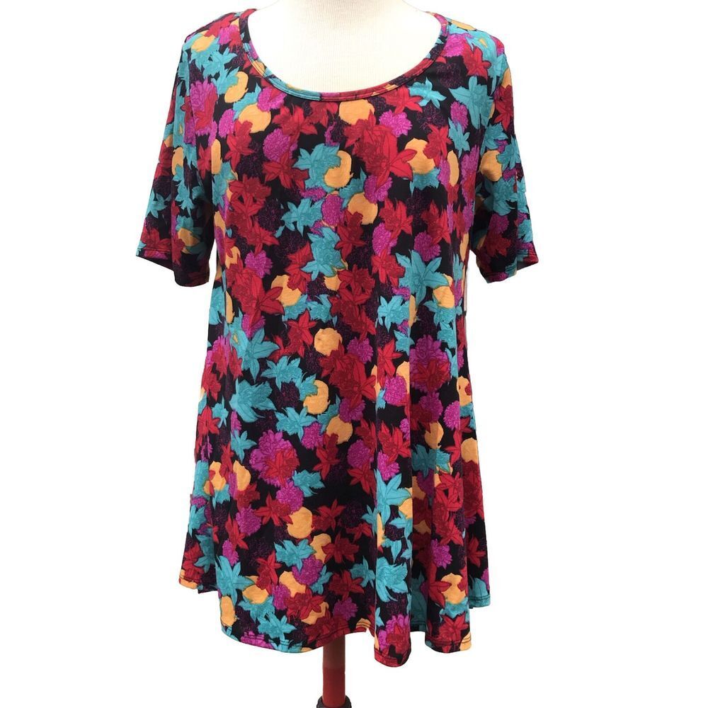 Lularoe Woman's Size Large Short Sleeve Irma Multicolor Leaves Print Tunic Top